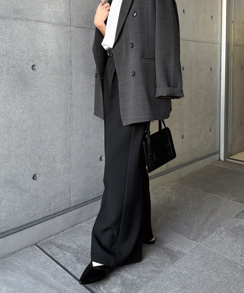 andme(アンドミー)の「【新色追加】ツイルタックスラックスワイドパンツ(スラックス・レディース・ブラック/オフホワイト/グレー/ベージュ系/ブラウン・M/L)」の9枚目の写真