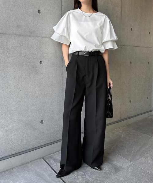 andme(アンドミー)の「【新色追加】ツイルタックスラックスワイドパンツ(スラックス・レディース・ブラック/オフホワイト/グレー/ベージュ系/ブラウン・M/L)」の10枚目の写真