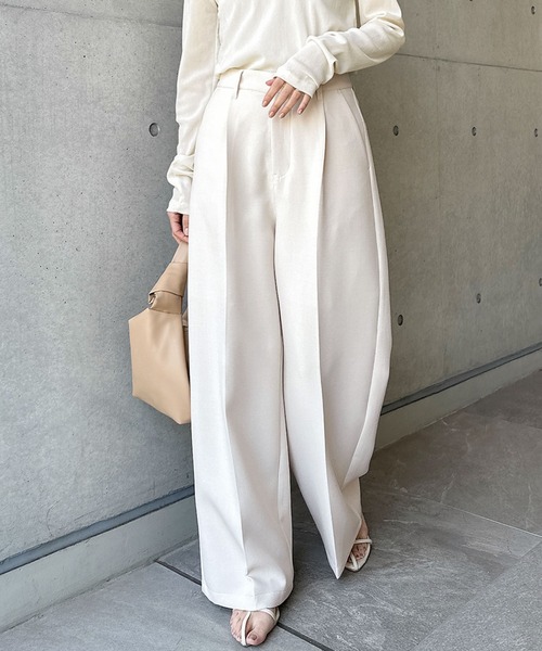 新色追加】ツイルタックスラックスワイドパンツ（スラックス）｜andme