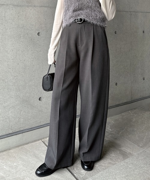 andme(アンドミー)の「【新色追加】ツイルタックスラックスワイドパンツ(スラックス・レディース・ブラック/オフホワイト/グレー/ベージュ系/ブラウン・M/L)」の18枚目の写真