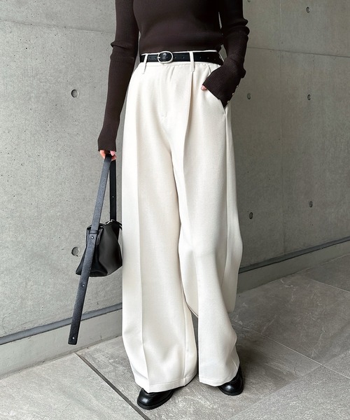 andme(アンドミー)の「【新色追加】ツイルタックスラックスワイドパンツ(スラックス・レディース・ブラック/オフホワイト/グレー/ベージュ系/ブラウン・M/L)」の7枚目の写真