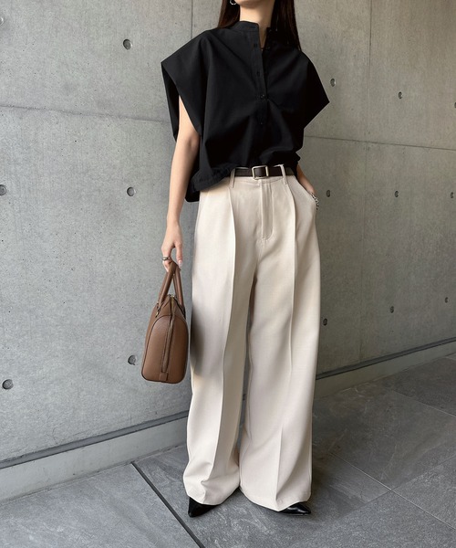 andme(アンドミー)の「【新色追加】ツイルタックスラックスワイドパンツ(スラックス・レディース・ブラック/オフホワイト/グレー/ベージュ系/ブラウン・M/L)」の11枚目の写真