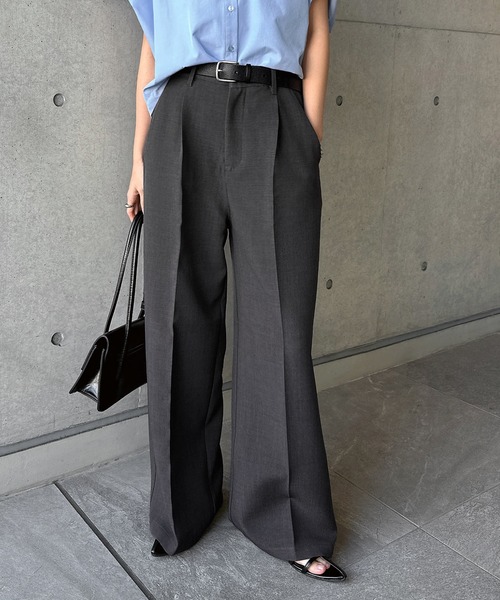 andme(アンドミー)の「【新色追加】ツイルタックスラックスワイドパンツ(スラックス・レディース・ブラック/オフホワイト/グレー/ベージュ系/ブラウン・M/L)」の13枚目の写真