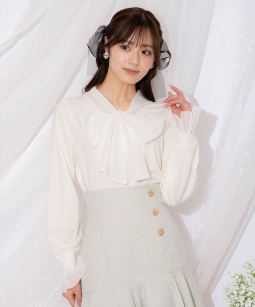 WILLSELECTION（ウィルセレクション）の「レイヤード風ボウタイニット（ニット/セーター・レディース・ベージュ/オフホワイト/イエロー/ラベンダー・FREE）」の5枚目の写真