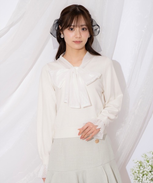 WILLSELECTION（ウィルセレクション）の「レイヤード風ボウタイニット（ニット/セーター・レディース・ベージュ/オフホワイト/イエロー/ラベンダー・FREE）」の8枚目の写真