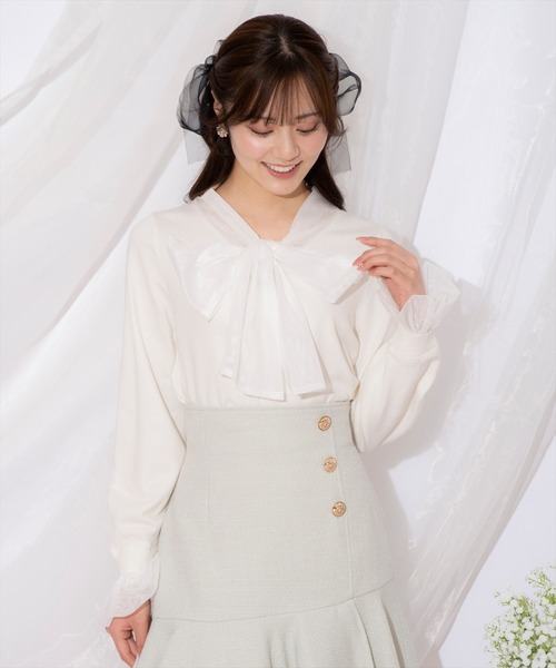 WILLSELECTION（ウィルセレクション）の「レイヤード風ボウタイニット（ニット/セーター・レディース・ベージュ/オフホワイト/イエロー/ラベンダー・FREE）」の14枚目の写真