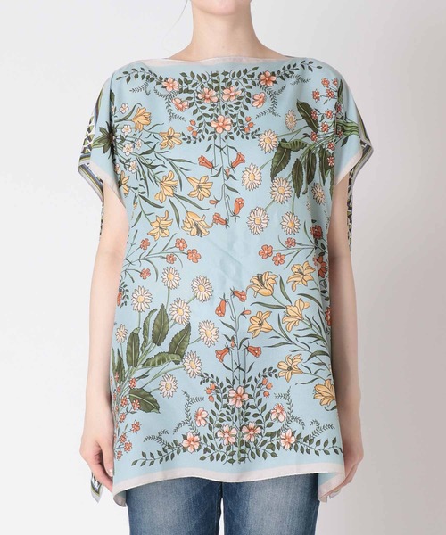 Three Four Time（ｽﾘｰﾌｫｰﾀｲﾑ）の「スカーフリメイク風フラワープリントブラウス　オリジナル（シャツ/ブラウス・レディース・サックスブルー/ピンク・FREE）」の7枚目の写真