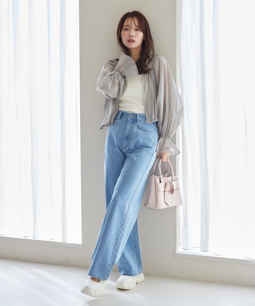 mysty woman（ミスティウーマン）の「ギャザーシアーZIPブルゾン　322312（シャツ/ブラウス・レディース・アイボリー/ブラック/グレイッシュベージュ・FREE）」の7枚目の写真