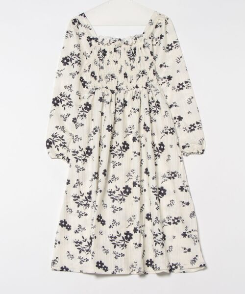 i-dare(アイディア)の「【i-dare】花柄 シャーリング 長袖 ワンピース(ワンピース・レディース・ホワイト・SMALL/MEDIUM/LARGE/X-LARGE)」の5枚目の写真
