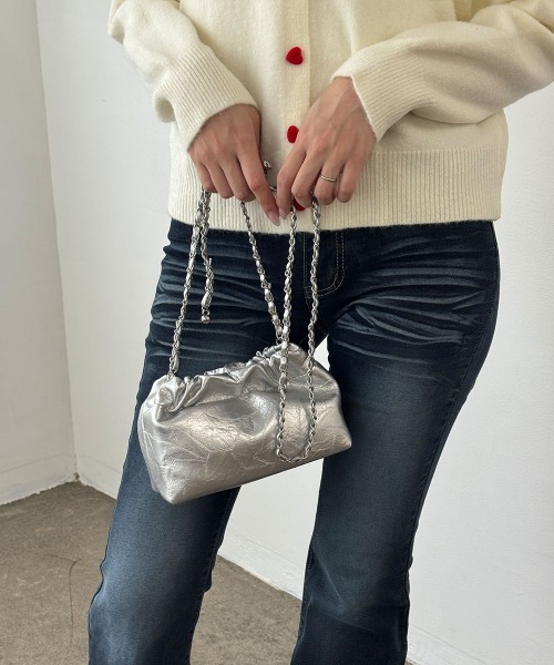 Miniministore(ミニミニストア)の「チェーンショルダーバッグ ミニ巾着バッグ(ショルダーバッグ・レディース・シルバー/アイボリー/ブラック/ブラウン・FREE)」の15枚目の写真