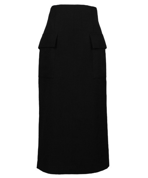 12Twelve Agenda（トゥエルブ　アジェンダ）の「バーズアイブッチャーフラップデザインタイトスカート（スカート・レディース・ネイビー/ブラック・S/M）」の2枚目の写真