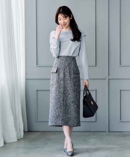 12Twelve Agenda（トゥエルブ　アジェンダ）の「バーズアイブッチャーフラップデザインタイトスカート（スカート・レディース・ネイビー/ブラック・S/M）」の11枚目の写真