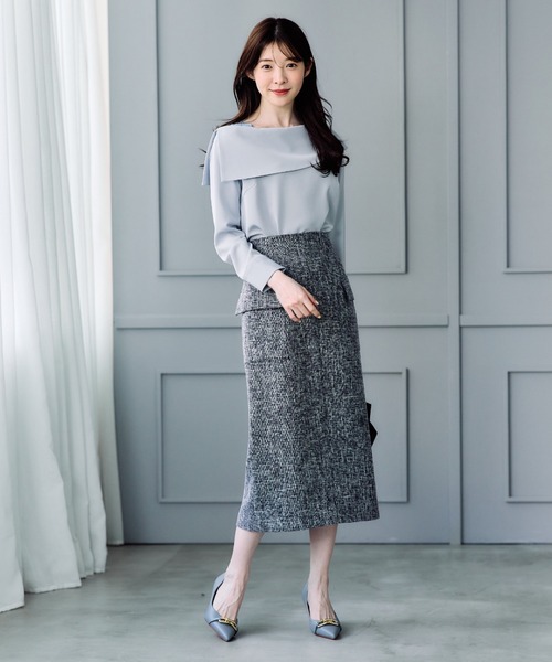 12Twelve Agenda（トゥエルブ　アジェンダ）の「バーズアイブッチャーフラップデザインタイトスカート（スカート・レディース・ネイビー/ブラック・S/M）」の12枚目の写真