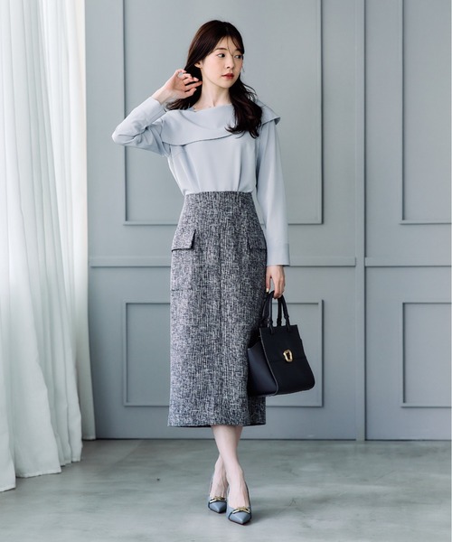 12Twelve Agenda（トゥエルブ　アジェンダ）の「バーズアイブッチャーフラップデザインタイトスカート（スカート・レディース・ネイビー/ブラック・S/M）」の14枚目の写真