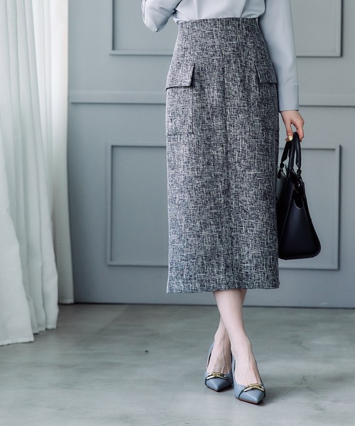 12Twelve Agenda（トゥエルブ　アジェンダ）の「バーズアイブッチャーフラップデザインタイトスカート（スカート・レディース・ネイビー/ブラック・S/M）」の5枚目の写真