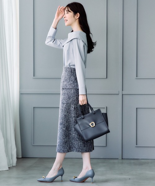 12Twelve Agenda（トゥエルブ　アジェンダ）の「バーズアイブッチャーフラップデザインタイトスカート（スカート・レディース・ネイビー/ブラック・S/M）」の15枚目の写真