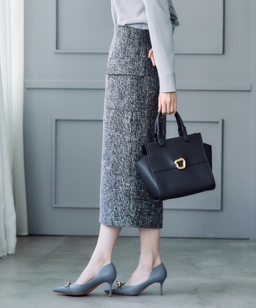 12Twelve Agenda（トゥエルブ　アジェンダ）の「バーズアイブッチャーフラップデザインタイトスカート（スカート・レディース・ネイビー/ブラック・S/M）」の6枚目の写真