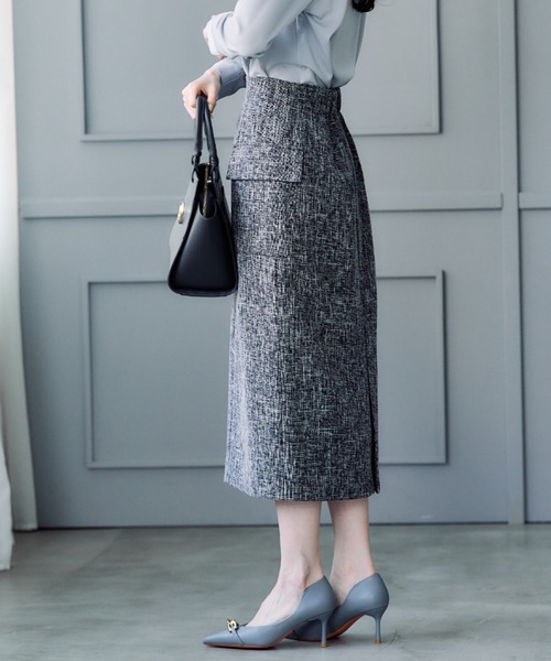 12Twelve Agenda（トゥエルブ　アジェンダ）の「バーズアイブッチャーフラップデザインタイトスカート（スカート・レディース・ネイビー/ブラック・S/M）」の7枚目の写真