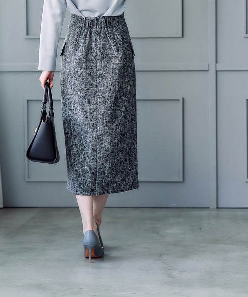 12Twelve Agenda（トゥエルブ　アジェンダ）の「バーズアイブッチャーフラップデザインタイトスカート（スカート・レディース・ネイビー/ブラック・S/M）」の8枚目の写真