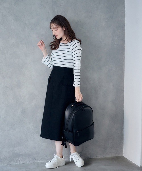 12Twelve Agenda（トゥエルブ　アジェンダ）の「バーズアイブッチャーフラップデザインタイトスカート（スカート・レディース・ネイビー/ブラック・S/M）」の17枚目の写真