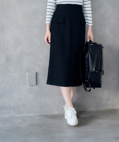 12Twelve Agenda（トゥエルブ　アジェンダ）の「バーズアイブッチャーフラップデザインタイトスカート（スカート・レディース・ネイビー/ブラック・S/M）」の18枚目の写真