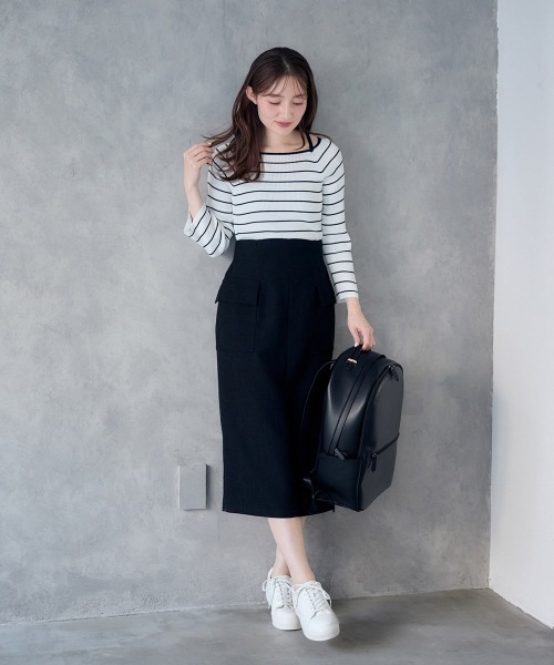 12Twelve Agenda（トゥエルブ　アジェンダ）の「バーズアイブッチャーフラップデザインタイトスカート（スカート・レディース・ネイビー/ブラック・S/M）」の19枚目の写真