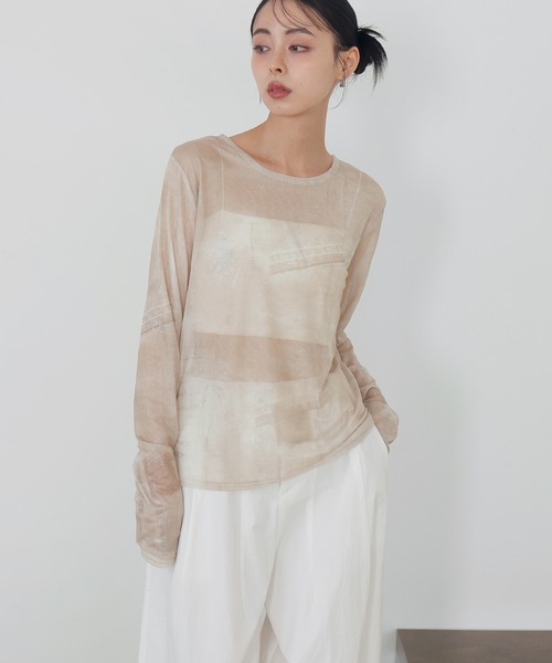 LIAN(リアン)の「ニュアンスラメシアートップス(Tシャツ/カットソー・レディース・ブラック/ベージュ/ブルー・FREE)」の6枚目の写真