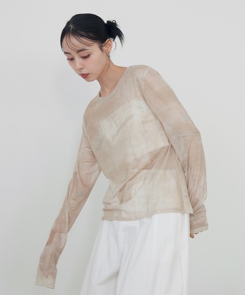 TAN SPARKLED TEE ラメシアーカットソー BAB tシャツ ラメプリーツシアートップス レディース : ZOZOTOWN