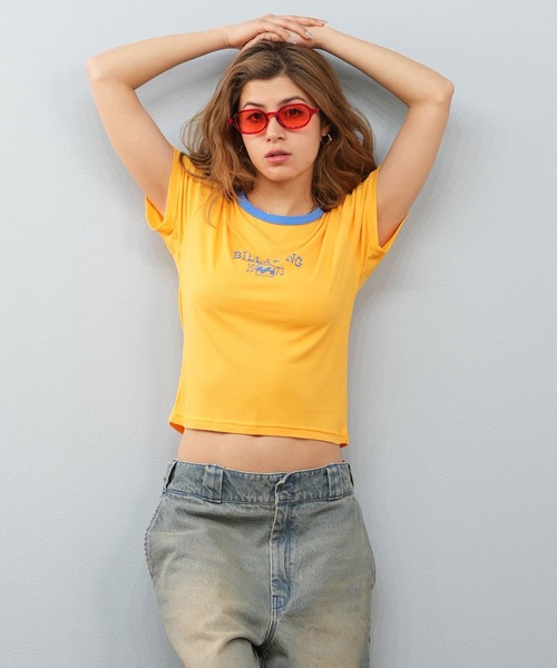 BILLABONG(ビラボン)の「BILLABONG/ビラボン リンガーTシャツ BF01C-210(Tシャツ/カットソー・レディース・エメラルド/イエロー/ホワイト・M/L)」の1枚目の写真