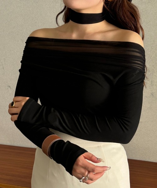 efill（エフィル）の「ストール付き シアー オフショル カットソー（Tシャツ/カットソー・レディース・ブラック/アイボリー・FREE）」の16枚目の写真