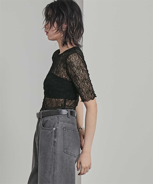 miette(ミエット)の「ストレッチレースコンパクトTシャツ(Tシャツ/カットソー・レディース・ライトブルー/ブラック/オフホワイト/ブラウン・FREE)」の17枚目の写真