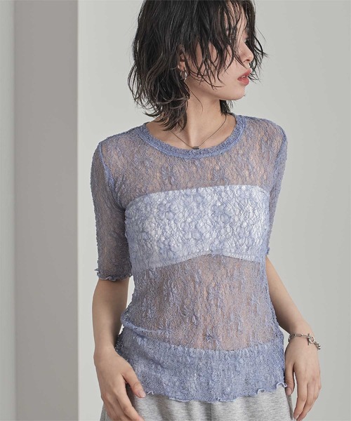 miette(ミエット)の「ストレッチレースコンパクトTシャツ(Tシャツ/カットソー・レディース・ライトブルー/ブラック/オフホワイト/ブラウン・FREE)」の14枚目の写真