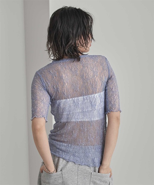 miette(ミエット)の「ストレッチレースコンパクトTシャツ(Tシャツ/カットソー・レディース・ライトブルー/ブラック/オフホワイト/ブラウン・FREE)」の12枚目の写真