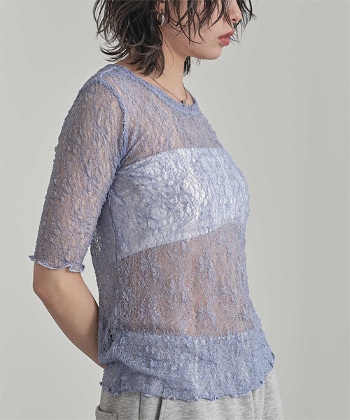 miette(ミエット)の「ストレッチレースコンパクトTシャツ(Tシャツ/カットソー・レディース・ライトブルー/ブラック/オフホワイト/ブラウン・FREE)」の10枚目の写真