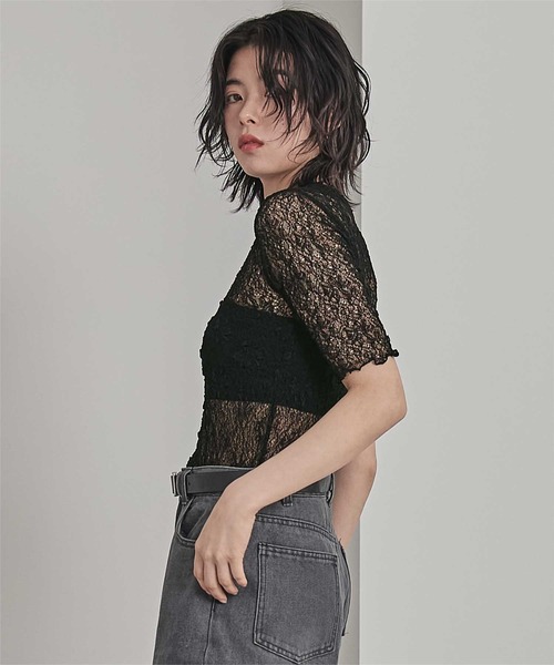 miette(ミエット)の「ストレッチレースコンパクトTシャツ(Tシャツ/カットソー・レディース・ライトブルー/ブラック/オフホワイト/ブラウン・FREE)」の19枚目の写真