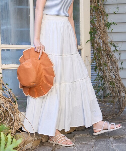 FREAK'S STORE（フリークスストア）の「インド はしごレース ティアードマキシスカート/フレアマキシスカート/コットンロングスカート/ラメドットスカート（スカート・レディース・ブラック/ワイン/オフホワイト/ホワイト/ダークネイビー/ベージュ/チャコール・ﾌﾘ-）」の3枚目の写真