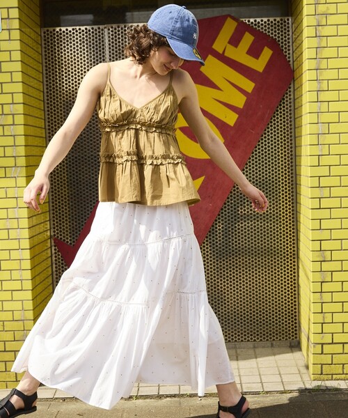 FREAK'S STORE（フリークスストア）の「インド はしごレース ティアードマキシスカート/フレアマキシスカート/コットンロングスカート/ラメドットスカート（スカート・レディース・ブラック/ワイン/オフホワイト/ホワイト/ダークネイビー/ベージュ/チャコール・ﾌﾘ-）」の8枚目の写真