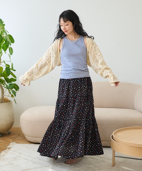 セール】インド はしごレース ティアードマキシスカート/フレアマキシ