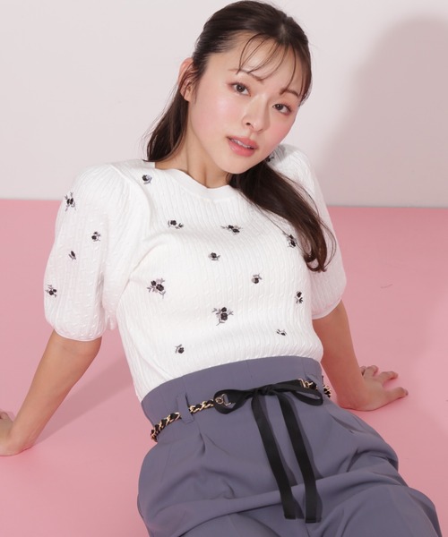 セール】◇フラワーエンブロイダリーコンパクトニット（ニット