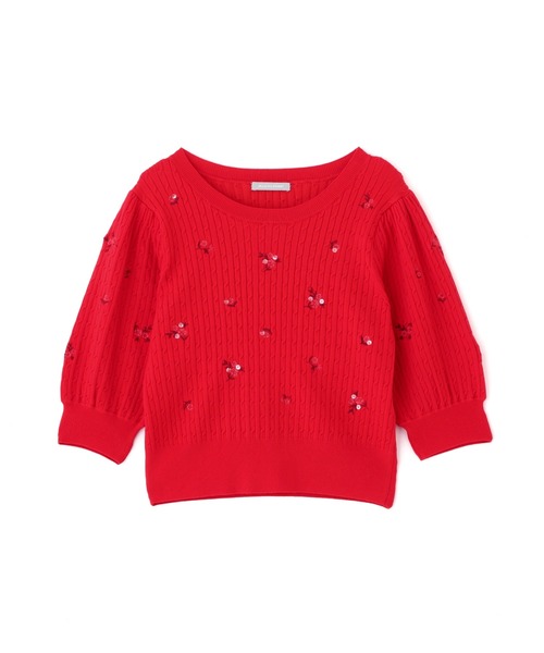 スピックアンドスパン　カシミヤエンブロイダリーニット　HOPE刺繍　レッド Spick & Span｜スピック アンド スパンのニット/セーター