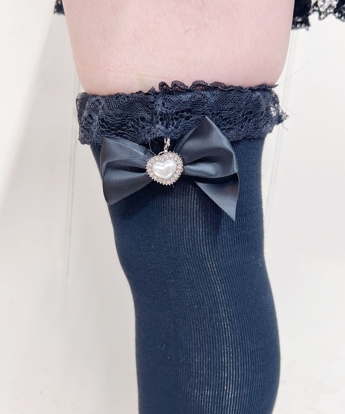 パールハートリボン付きニーハイソックス（ソックス/靴下）｜MA*RS