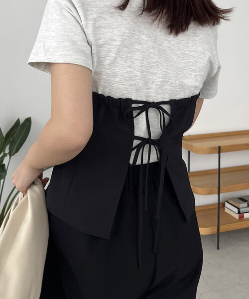 CAPRICIEUX LE'MAGE（カプリシューレマージュ）の「バックリボンベアビスチェ（シャツ/ブラウス・レディース・ブラック/グレー/ベージュ・FREE）」の14枚目の写真