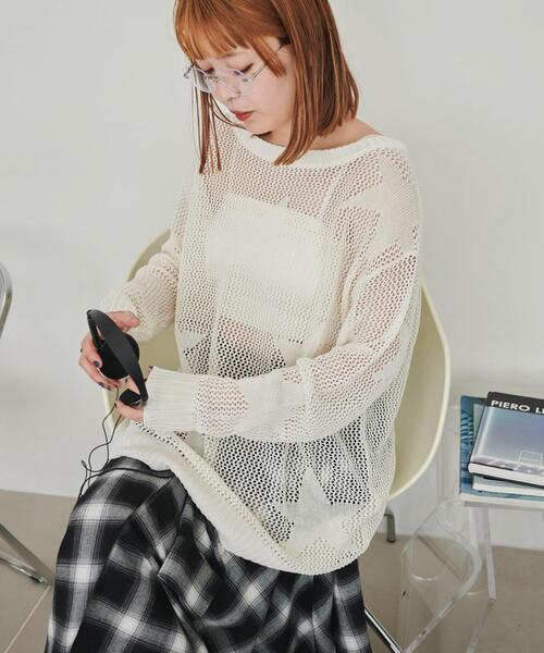 WEGO(ウィゴー)の「WEGO/スターメッシュBIGニット(ニット/セーター・レディース・ブラック/ホワイト・FREE)」の10枚目の写真