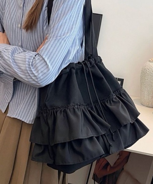 paravion（パラビオン）の「フリルキャンバスバッグ（トートバッグ・レディース・ホワイト/ブラック・FREE）」の2枚目の写真