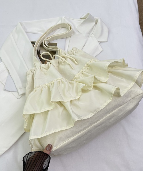paravion（パラビオン）の「フリルキャンバスバッグ（トートバッグ・レディース・ホワイト/ブラック・FREE）」の4枚目の写真