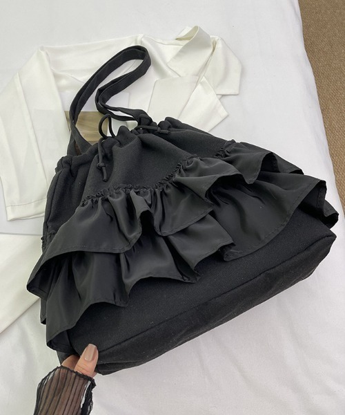 paravion（パラビオン）の「フリルキャンバスバッグ（トートバッグ・レディース・ホワイト/ブラック・FREE）」の5枚目の写真