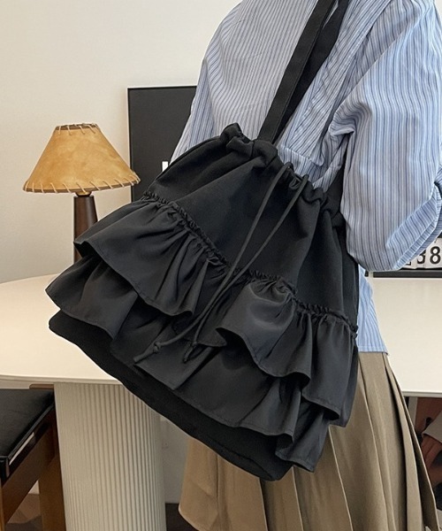paravion（パラビオン）の「フリルキャンバスバッグ（トートバッグ・レディース・ホワイト/ブラック・FREE）」の7枚目の写真