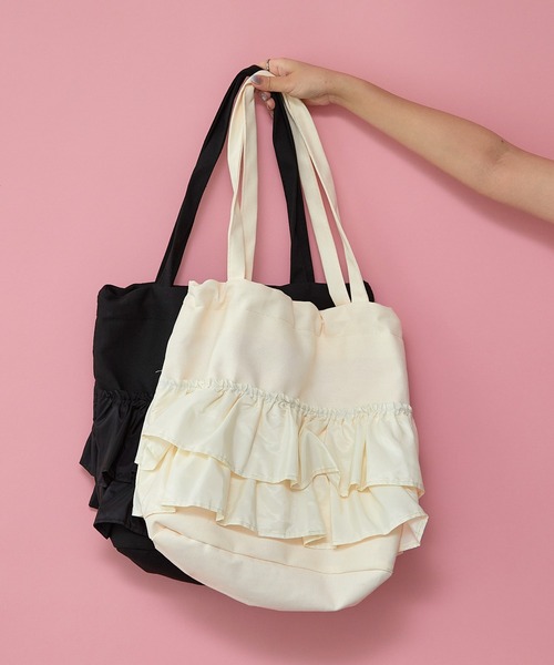 paravion（パラビオン）の「フリルキャンバスバッグ（トートバッグ・レディース・ホワイト/ブラック・FREE）」の8枚目の写真