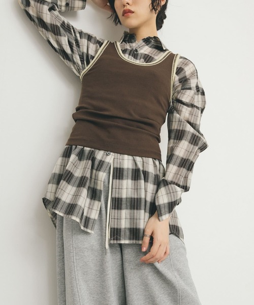 KBF（ケイビーエフ）の「バイカラータンクトップ（タンクトップ・レディース・ライトベージュ/ダークブラウン/ブルー系その他・ONE）」の13枚目の写真