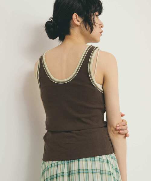 KBF（ケイビーエフ）の「バイカラータンクトップ（タンクトップ・レディース・ライトベージュ/ダークブラウン/ブルー系その他・ONE）」の16枚目の写真
